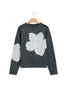 Dark Grey Beaded Floral Accent Casual Round Neck Sweater