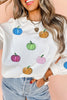 White Colorful Pumpkin Sequin Patched Drop Shoulder Sweatshirt
