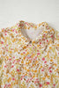 Yellow Floral Print Frilly Trim Smocked Cuff Long Sleeve Loose Shirt Dress