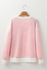 Peach Blossom Corded Colorblock Drop Shoulder Loose Top