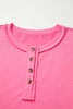 Bright Pink Plus Size Henley Drop Shoulder Pullover and Jogger Pants Two Piece Set