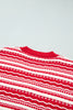 Red Geometric Striped Pattern V Neck Button Front Casual Knit Cardigan