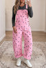 Light French Beige Polka Dot Print Bib Pocket Denim Barrel Overalls Jumpsuit