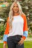 Light Grey Color Block Raglan Sleeve Contrast Stitching Loose Fit Top