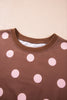 Brown Polka Dot Two Piece Set Long Sleeve Casual Skirt Set
