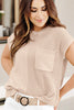 Jet Stream Solid Color Mixed Knits Patch Pocket Short Sleeve Sweater