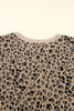 Khaki Leopard Textured Ribbed Trim Plus Size Long Sleeve Top