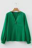 Racing Red Solid Color Button V Neck Long Sleeve Top
