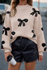 Racing Red Pearl Embellished Bow Pattern Loose Sweater