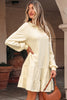 Beige Double Tiered Ruffle Hem Long Sleeve Loose Mini Dress