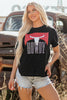 Black Western HOWDY Steer Head Print Side Slits Loose Fit T Shirt