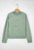 Smoke Green Raw Edge Flower Patch Drop Shoulder Casual Top