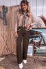 Coffee Western Colorblock Pockets Button Fly Decorative Belt Loops Straight Leg Jeans