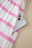 Pink Stripe Ricrac Trim Notched Neck Half Sleeve Vacation Dress