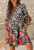 Black Retro Floral Mixed Print Split Neck A-line Dress