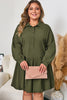 Four Leaf Clover Plus Size Collar Half Button Long Sleeve Ruffle Hem Mini Dress