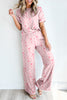 Pink Bow Knot Polka Dot Print Short Sleeve Top Lounge Set