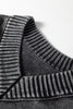 Black Mineral Wash V Neck Knit Exposed Seam Drop Shoulder Loose Sweater