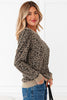 Khaki Ribbed Trim Leopard Print Long Sleeve Top