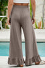 Jungle Green Ruffled Wide Leg Pull On High Waist Pants with Pockets