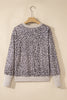 Khaki Leopard Print Patchwork Crew Neck Sweatshirt