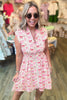 Pink Full Zip Cinched Waist Sleeveless Bow Mini Dress