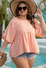 Apricot Pink Plus Size Textured Wide Short Sleeve Babydoll Blouse