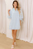 Sky Blue Stripe Knotted Bracelet Sleeve Notched Neck Shift Mini Dress