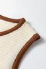 White Horizontal Ribbed Knit Contrast Trim Ties Front Sweater Vest