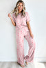 Pink Bow Knot Polka Dot Print Short Sleeve Top Lounge Set