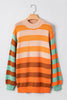 Orange Stripe Color Block High Neck Drop Shoulder Cozy Sweater