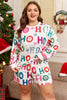White Plus Size Christmas Ho Ho Ho Print Long Sleeve Top and Shorts 2pc Lounge Set
