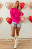 Rose Red Heart Shape Drop Shoulder Round Neck Sweater