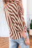 Brown Stripe V Neck Half Sleeve Casual Blouse