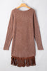 Coffee Waffle Knit Fringed High Low Loose Top