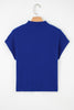 Dark Blue Patch Pocket Ribbed Knit Short Sleeve Sweater