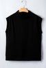 Black Solid Color High Neck Cap Sleeve Loose Top