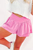 Bright Pink Crossed Waist Tiered Flowy Shorts