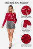 Fiery Red Contrast Trim Big Bow Accent Holiday Cropped Sweater