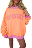 Grapefruit Orange Polka Dot Letter Graphic Colorblock Tunic Sweatshirt