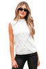 White Pearled High Neck Textured Knit Sweater Vest