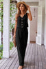 Black Buttoned Vest Drawstring Wide Leg Pants 2pcs Set