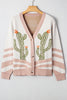 Apricot Desert Cactus Buttoned Front Sweater Cardigan