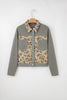 Medium Grey Ribbed Retro Floral Patchwork Shirt Style Jacket