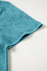 Turquoise Mineral Wash Western Embroidered Detail Short Puff Sleeve Cotton Tee
