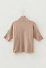 Beige Ribbed Trim High Neck Short Sleeve Casual Sweater