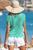 Mint Green Pointelle Knit Patterned Scalloped Trim Short Sleeve Sweater