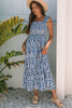 Sky Blue Boho Print Smocked High Waist Maxi Dress