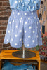 Sky Blue Polka Dot Print Shirred High Waist Casual Shorts