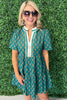 Green Contrast Trim V Neck Short Sleeve Floral Dress